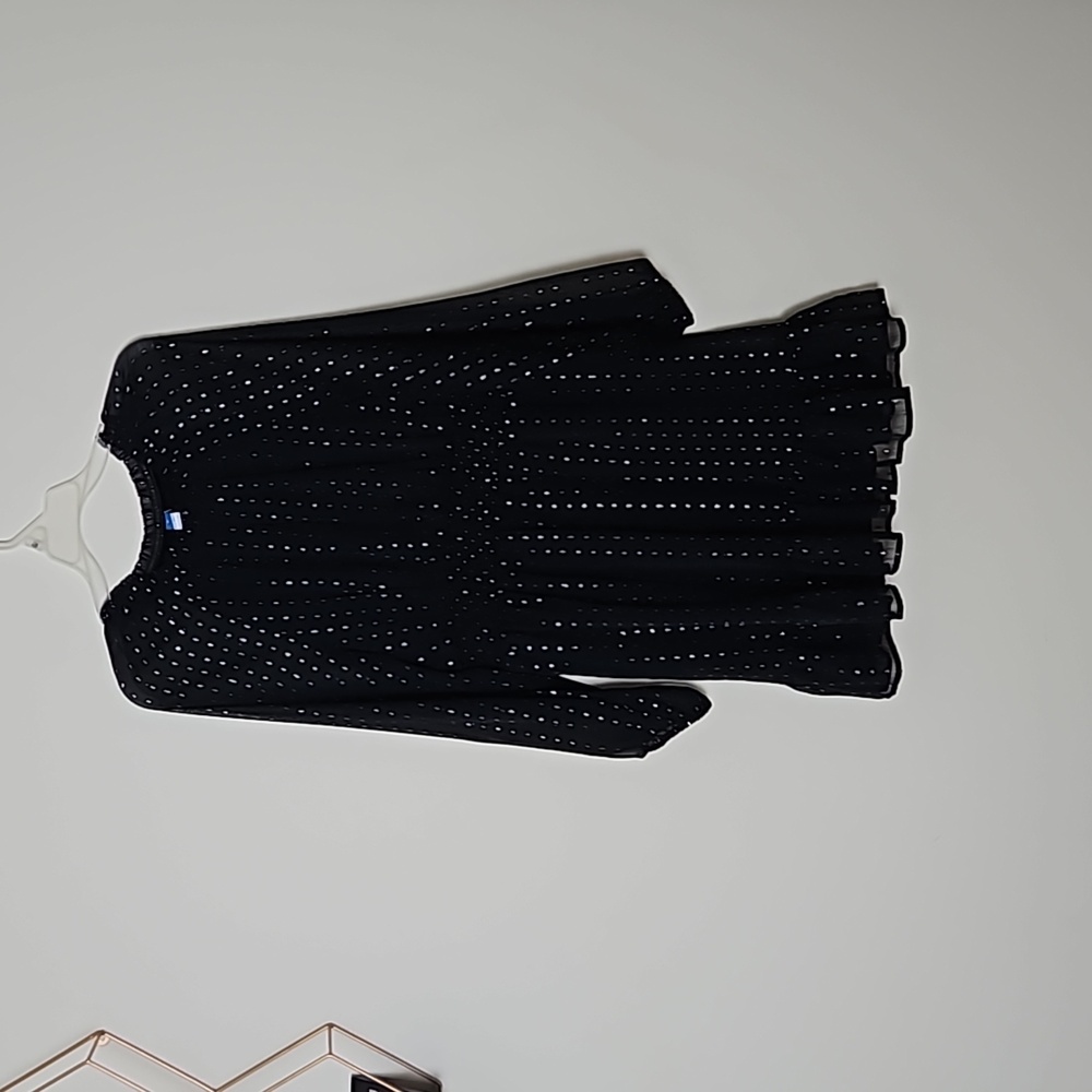 Old navy clip dot black keyhole dress sheer sleeves NWT size M chiffon